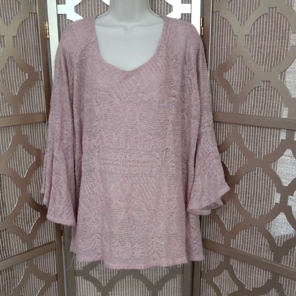 Pink and Purple Bell Sleeve Tunic with Relaxed Fit